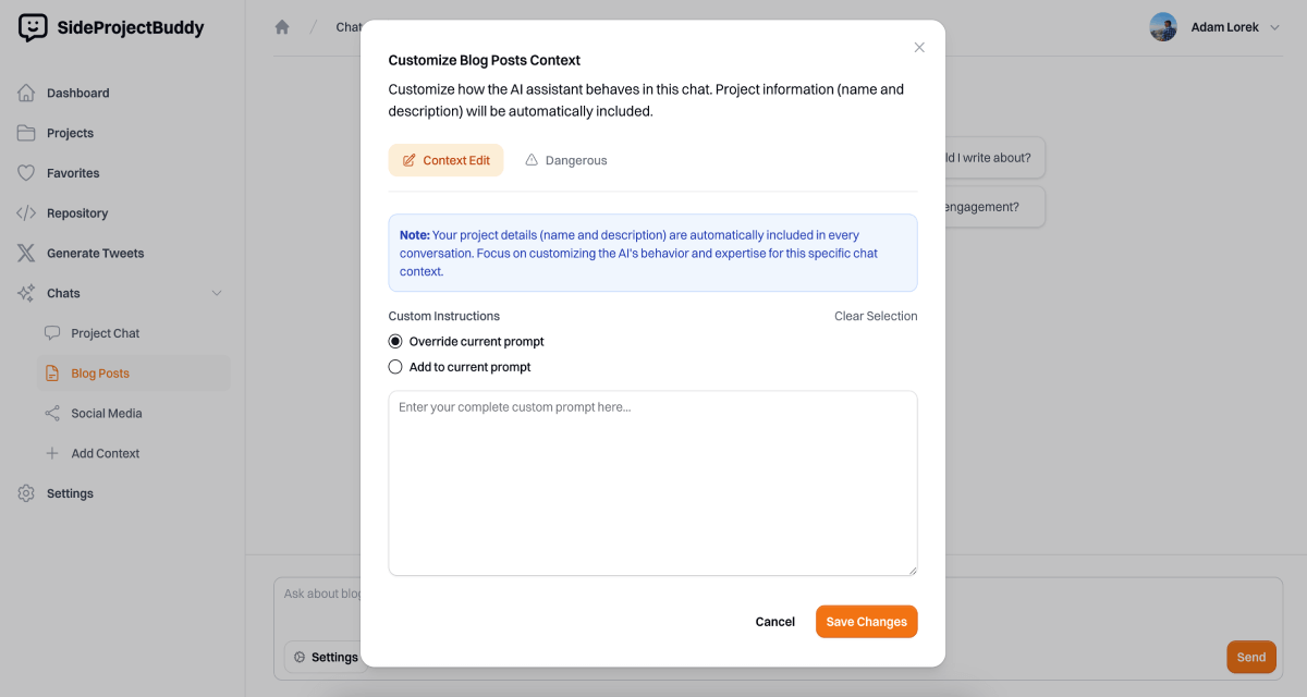 Customize Built-in Contexts