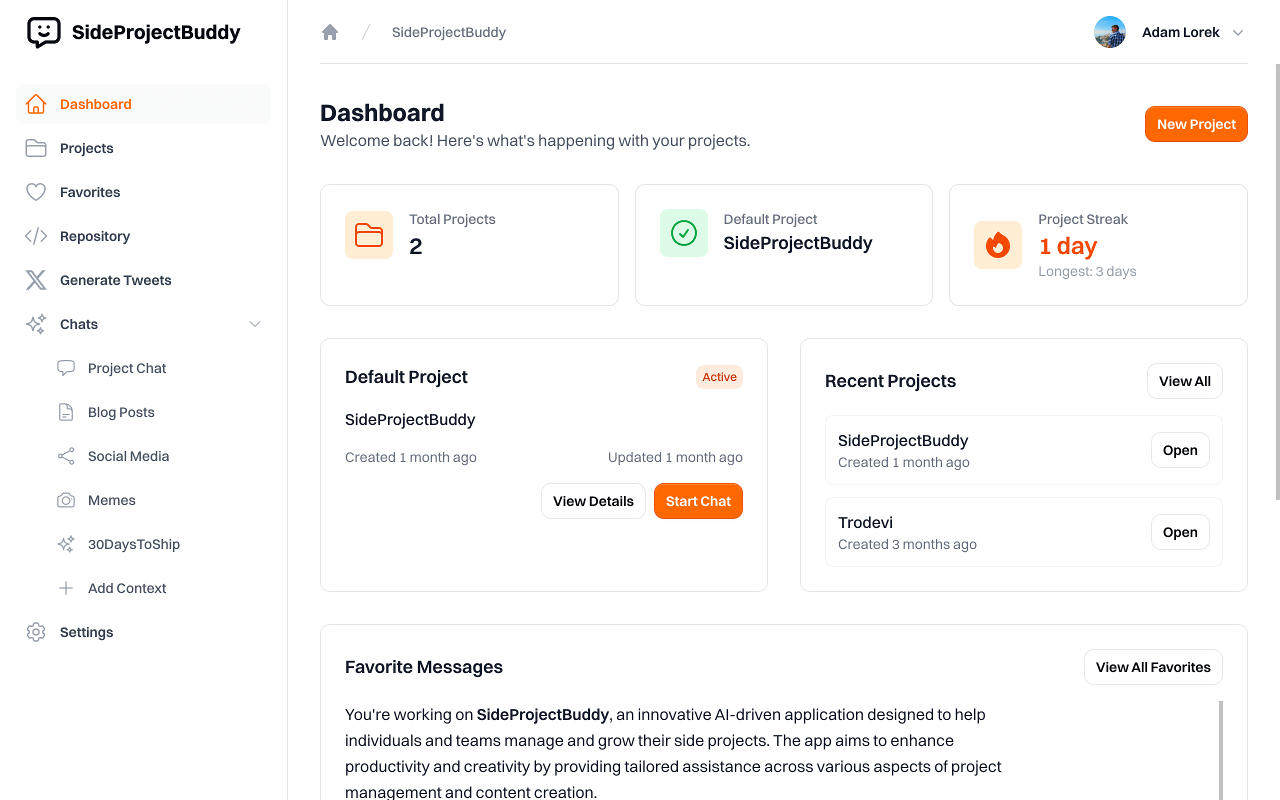 SideProjectBuddy app interface